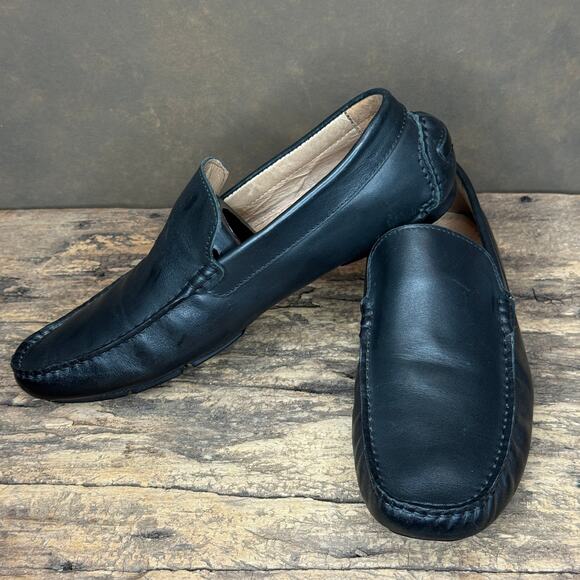 Aldo Men’s Black Leather Driving Loafers Size 9 EU 42 Slip On Moc Toe Shoes - Picture 2 of 9